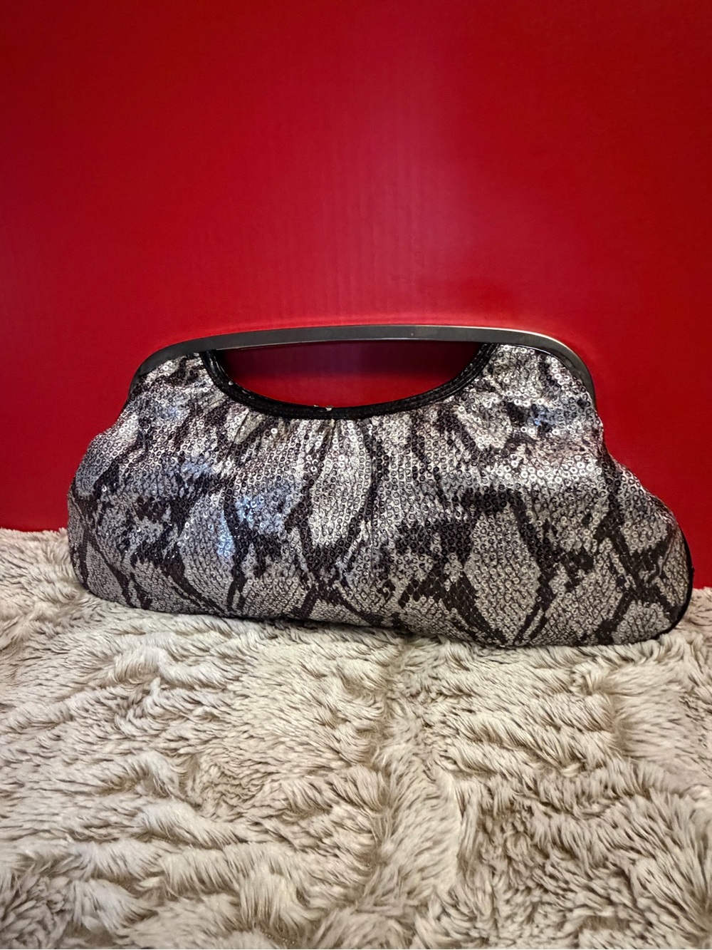 Vintage Y2K Express Sequin Snake print Evening Clutch